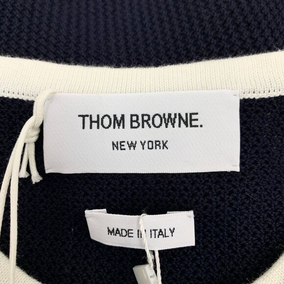 Thom Browne Navy Blue Dog Intarsia Cotton Knit Short-Sleeve Sweater M - Picture 2 of 7